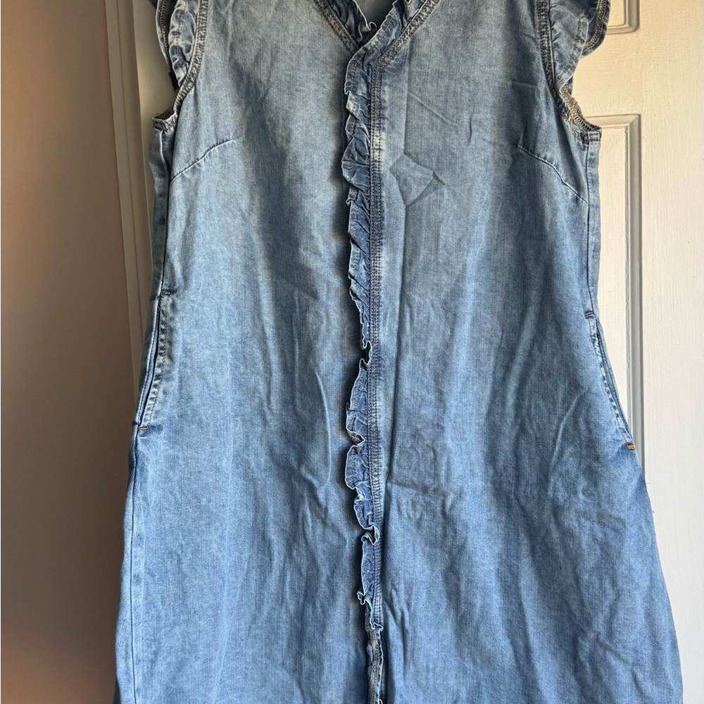 Denim Sleeveless Ruffle Dress